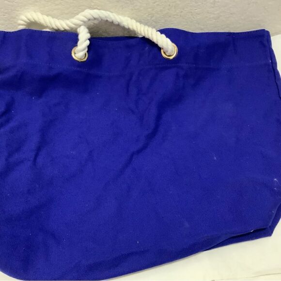 Trina Turk Large Canvas Tote Carryall Beach Bag "Seas the Day" Cobalt Blue NWT - Picture 7 of 12
